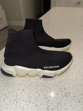 Balenciaga Kids Black Sock Sneakers with White and Neon Yellow Accents